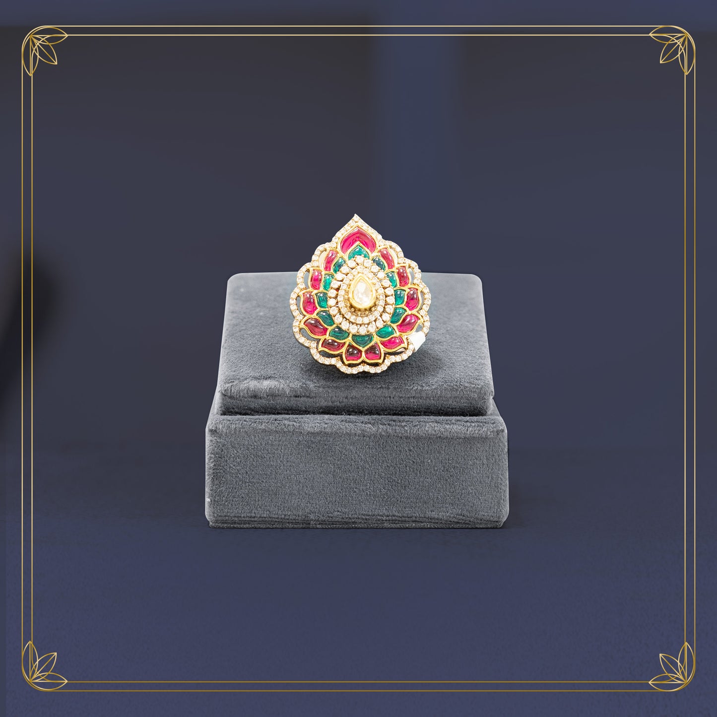 Intricate Kundan Flower Ring