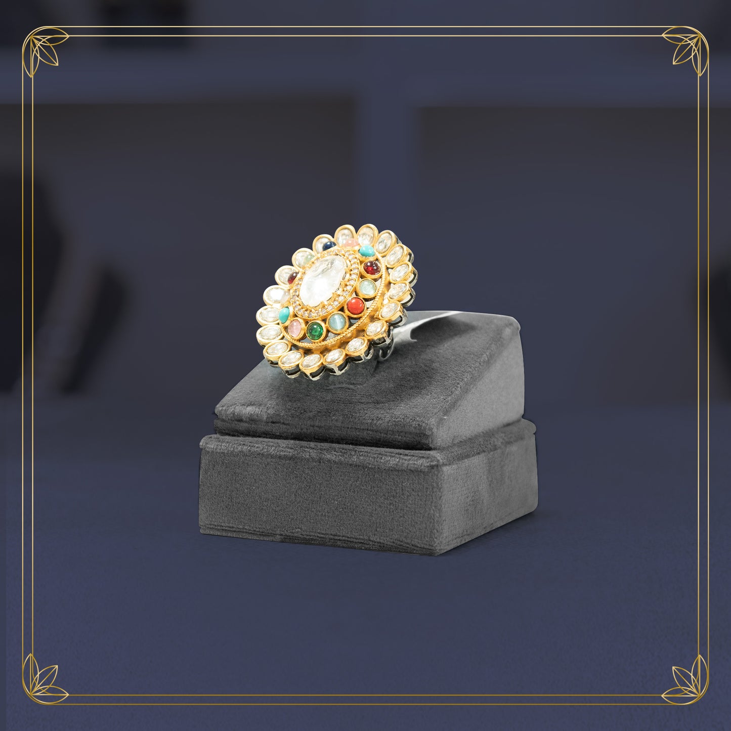 Rajwadi Inspired Ring with Multicolour Stones