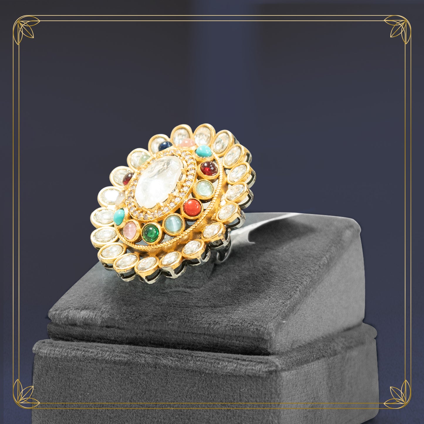 Rajwadi Inspired Ring with Multicolour Stones