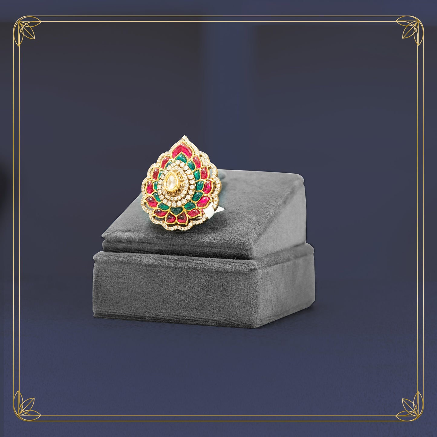 Intricate Kundan Flower Ring