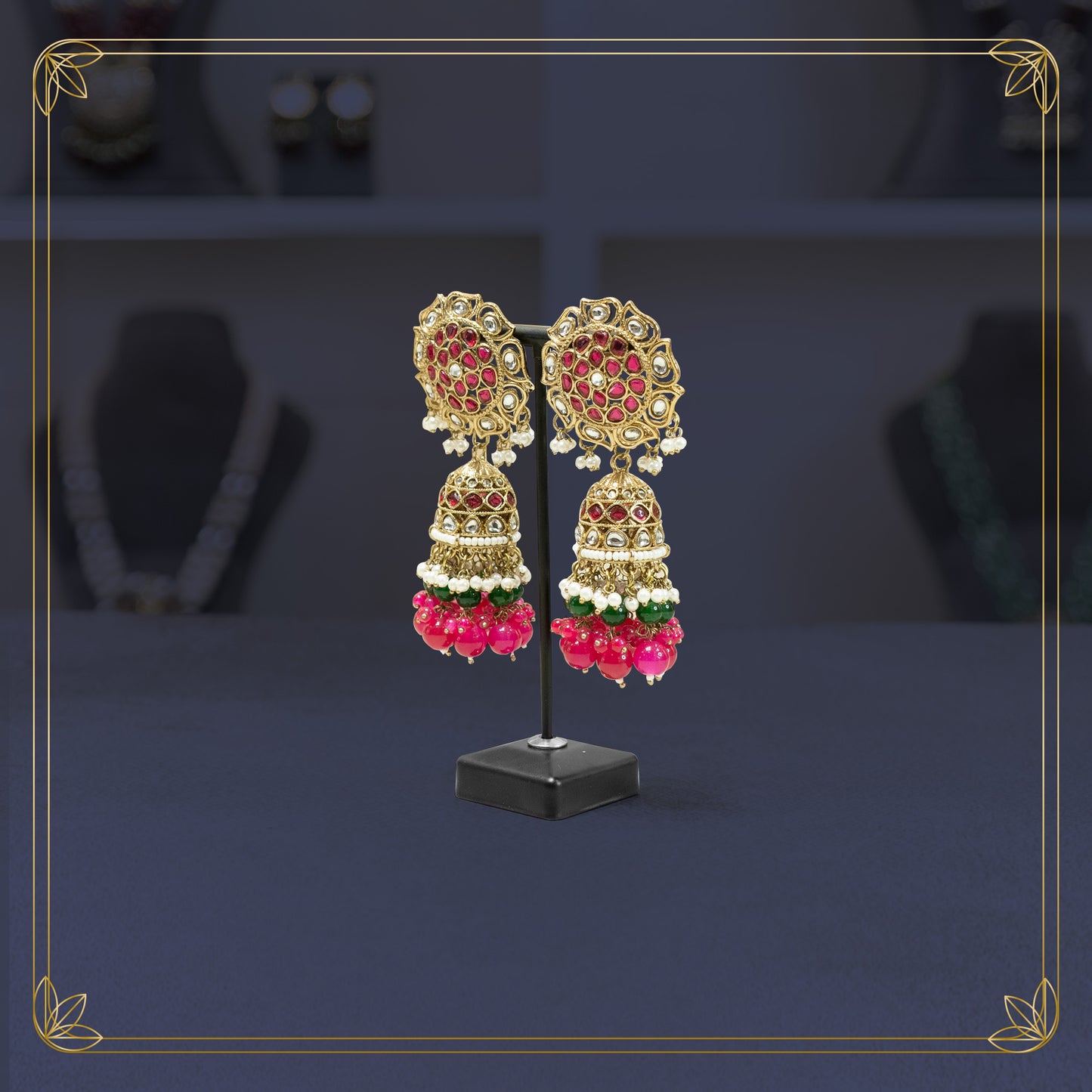 Shahi Gulabi Kundan Jhumkas