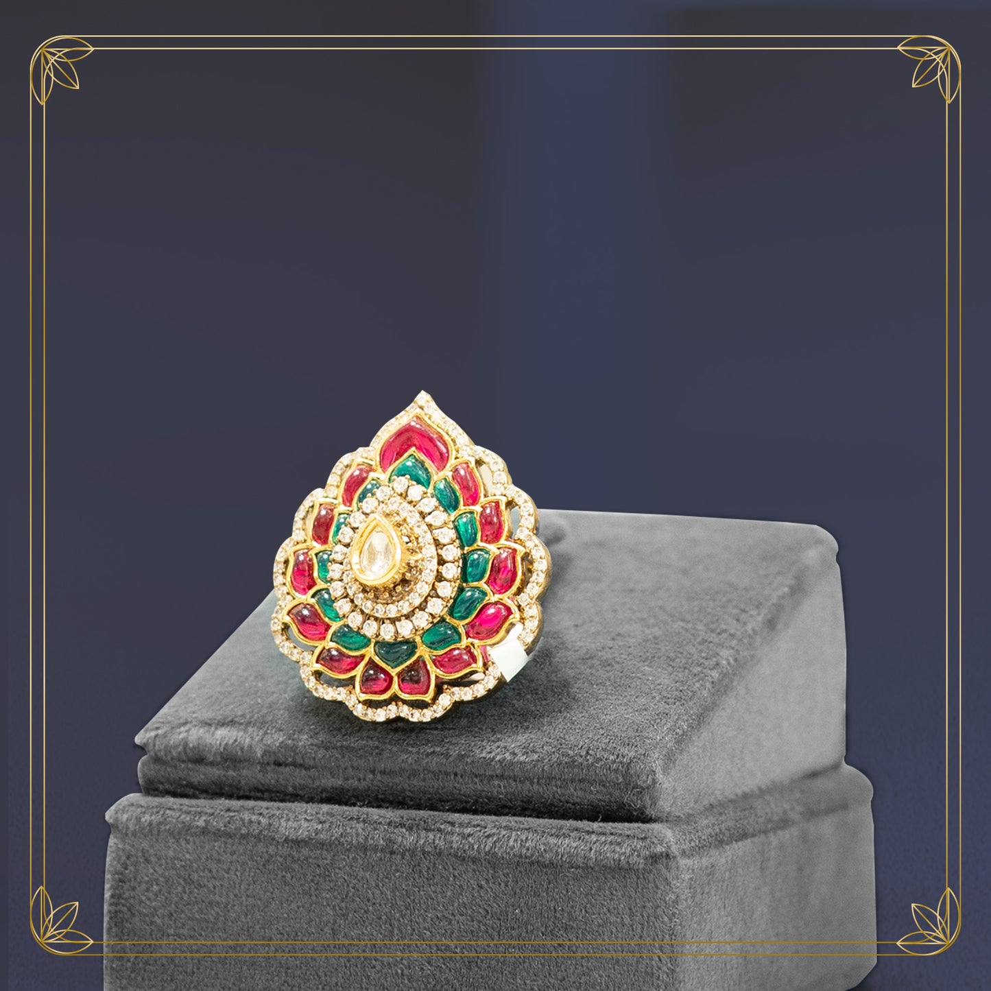 Intricate Kundan Flower Ring