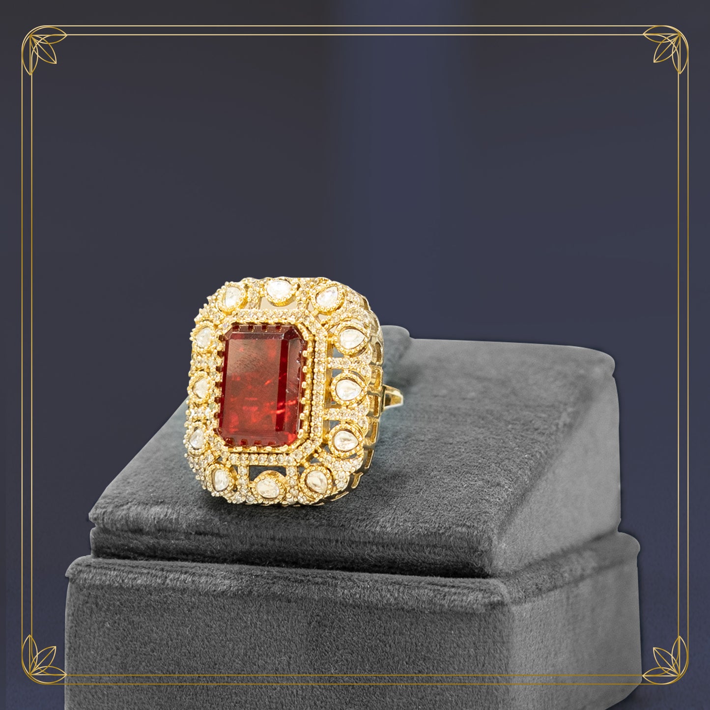 Regal Crimson Ruby & Diamond Sovereign Ring