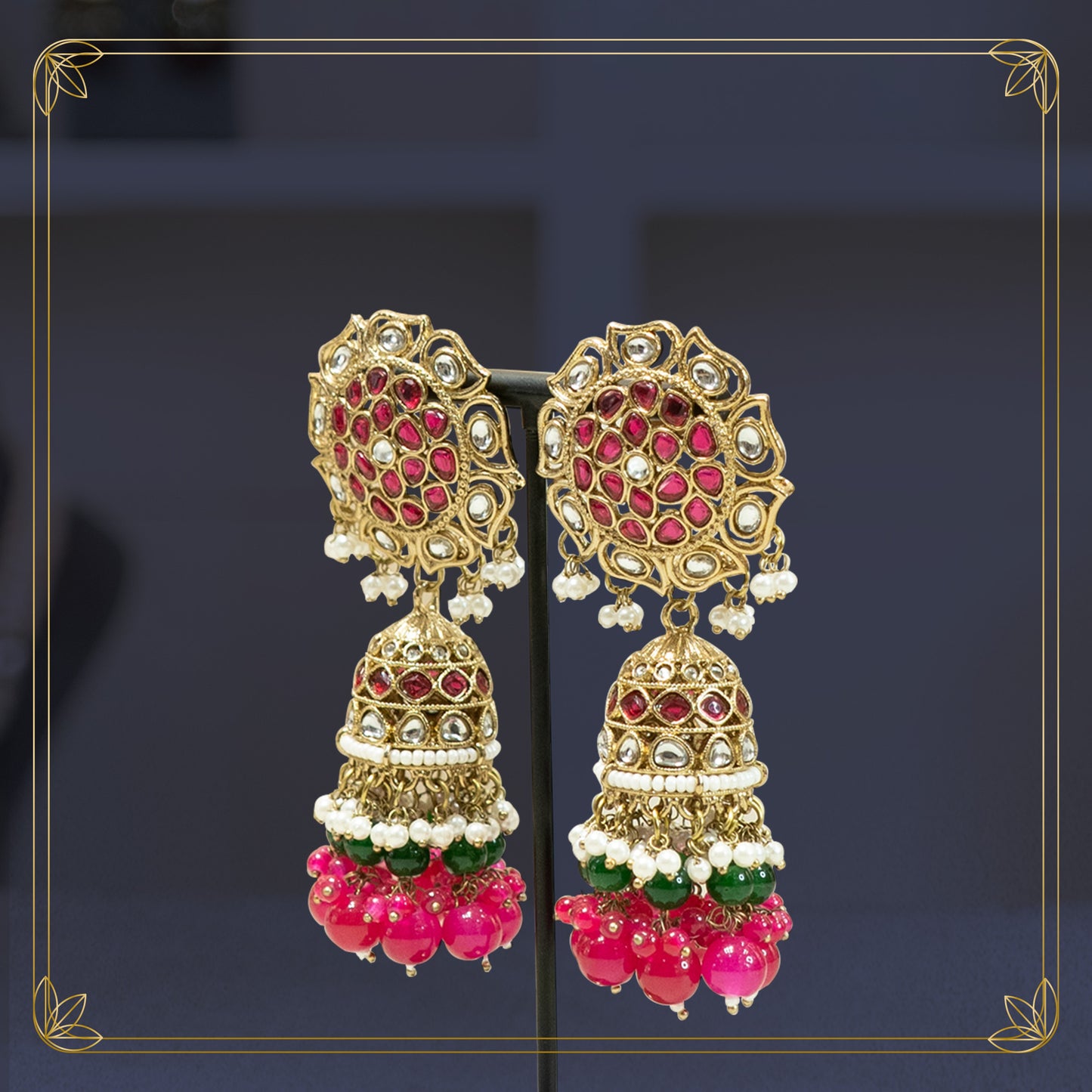 Shahi Gulabi Kundan Jhumkas