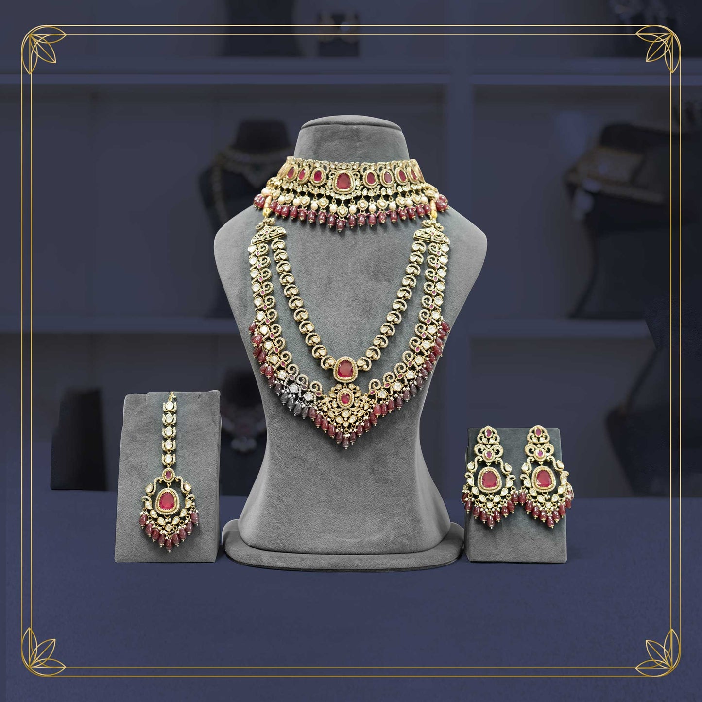 Vintage Ruby Victorian Bridal Jewellery Set - Rental