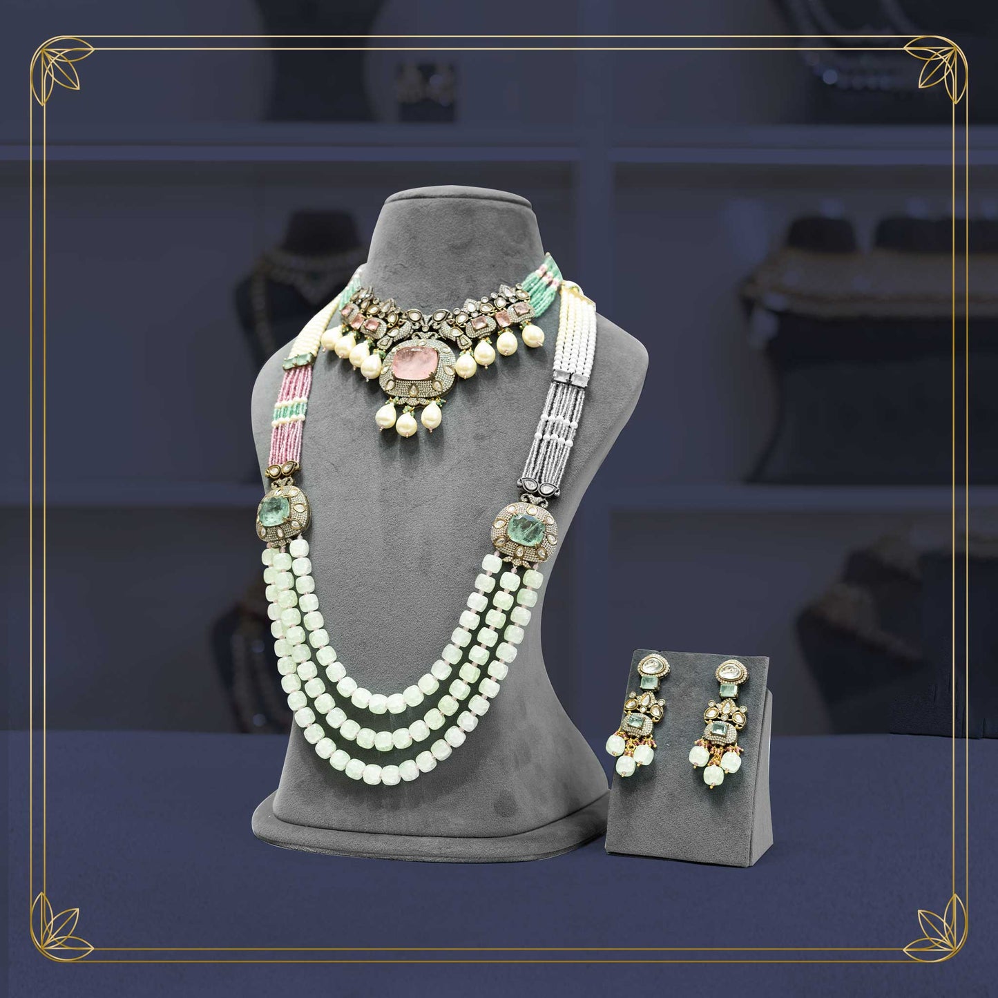 Unique Antique Finish Multi Stone Bridal Jewellery Set - Rental