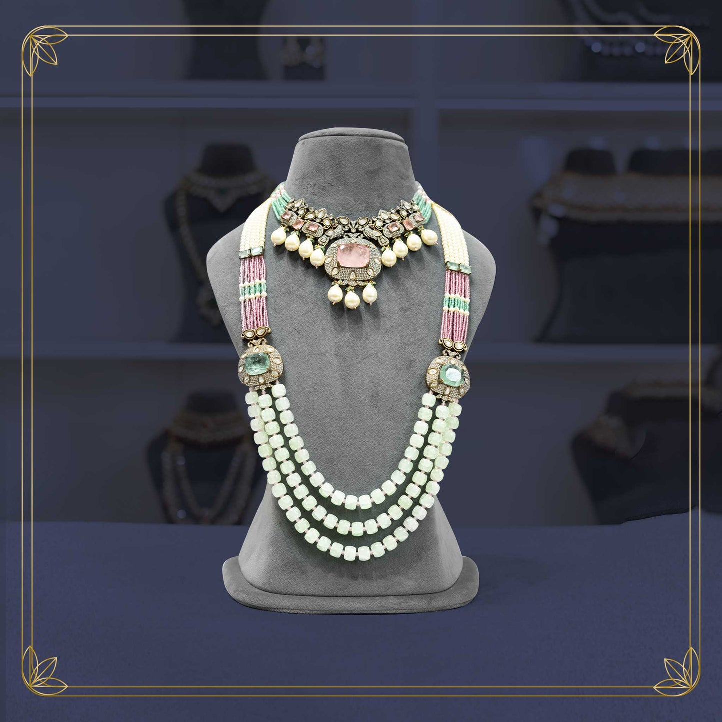 Unique Antique Finish Multi Stone Bridal Jewellery Set - Rental