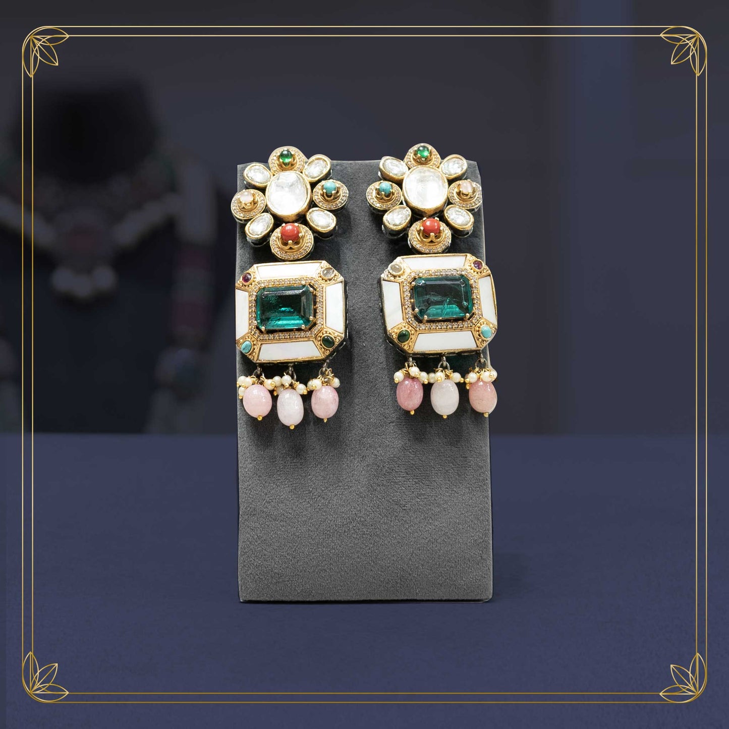 Vibrant Navratna Stone Bridal Jewellery Set - Rental