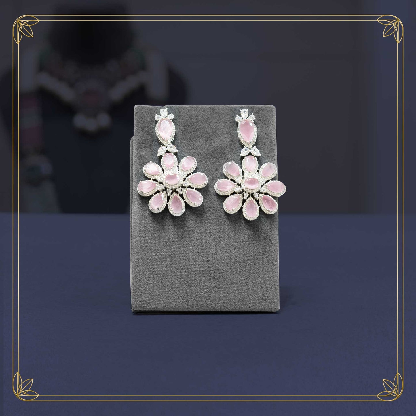 American Diamond & Pink Stone Elegant Bridal Set - Rental