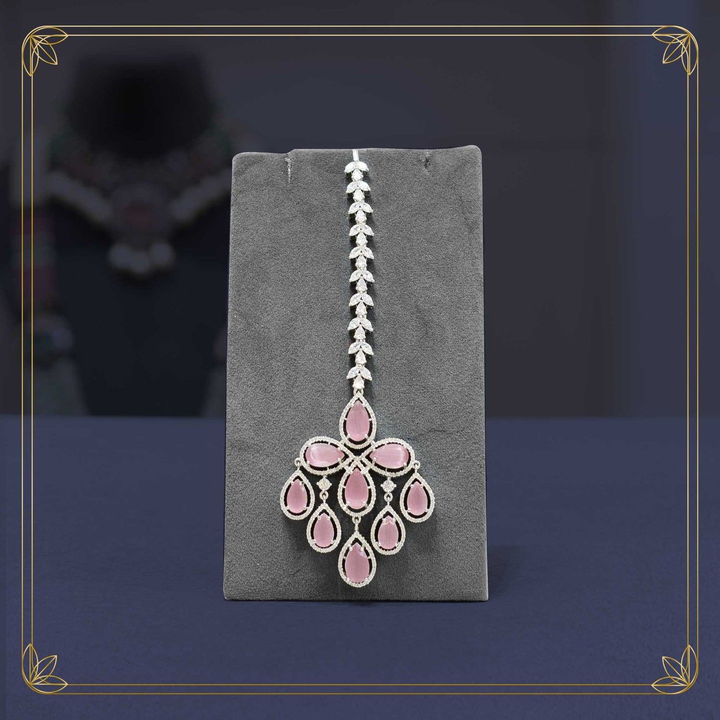 American Diamond & Pink Stone Elegant Bridal Set - Rental