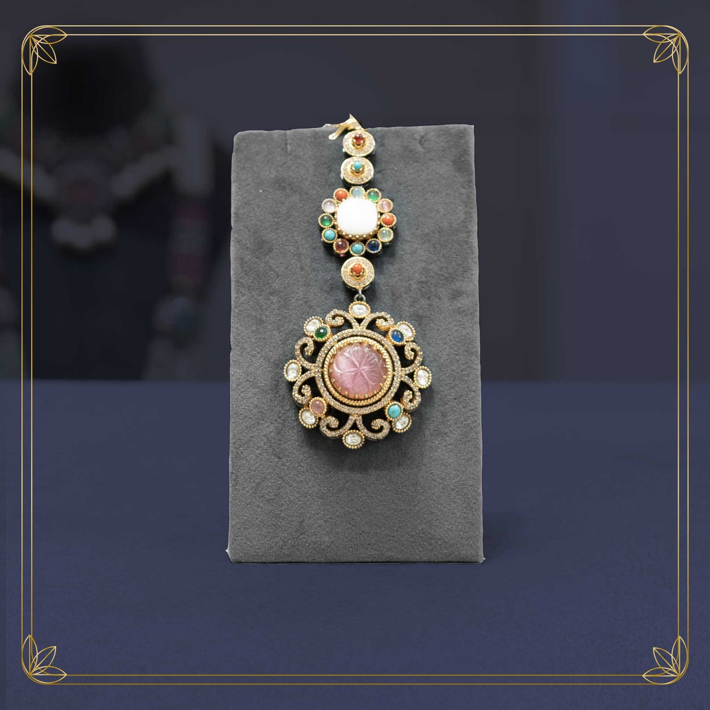 Vibrant Navratna Stone Bridal Jewellery Set - Rental