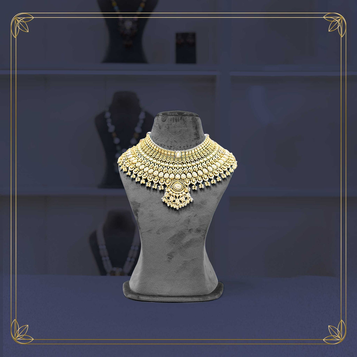 Maharaja Gold Tiered Polki Chokker Bridal Set - Rental