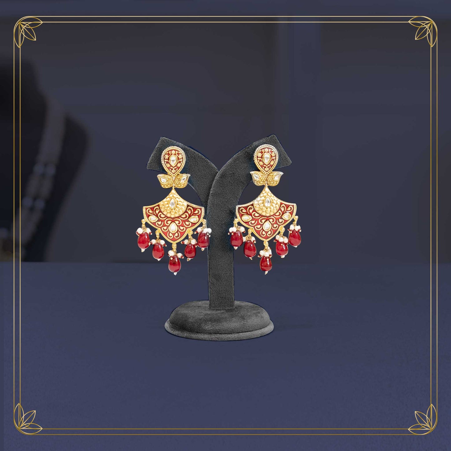 Divine Red Gold Kundan Grandeur Necklace Set