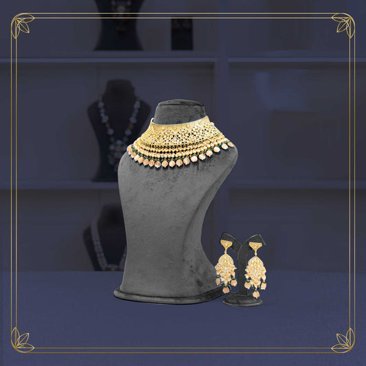 Majestic Gold Peach Jadau Chokker Bridal Set - Rental