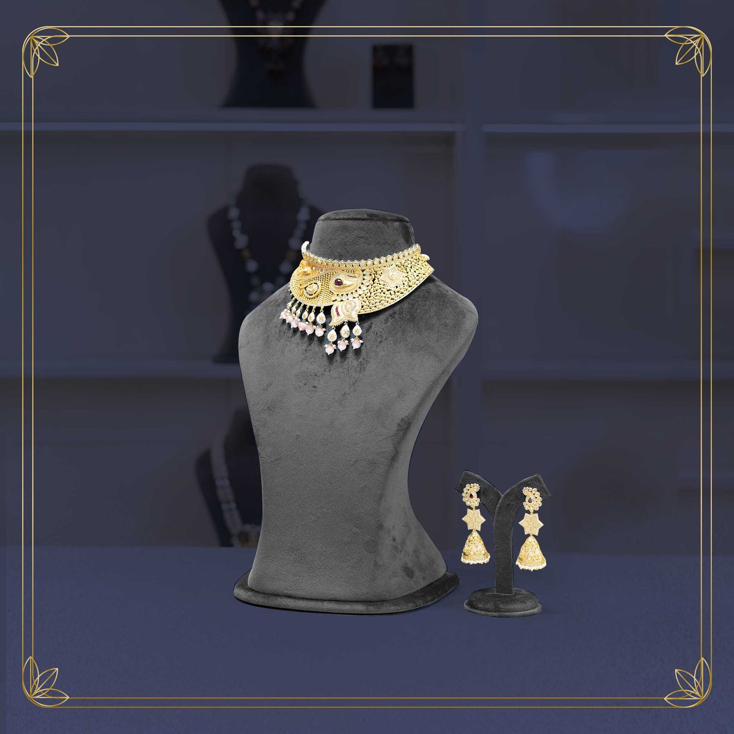 Imperial Emerald Polki Diamond Necklace Set