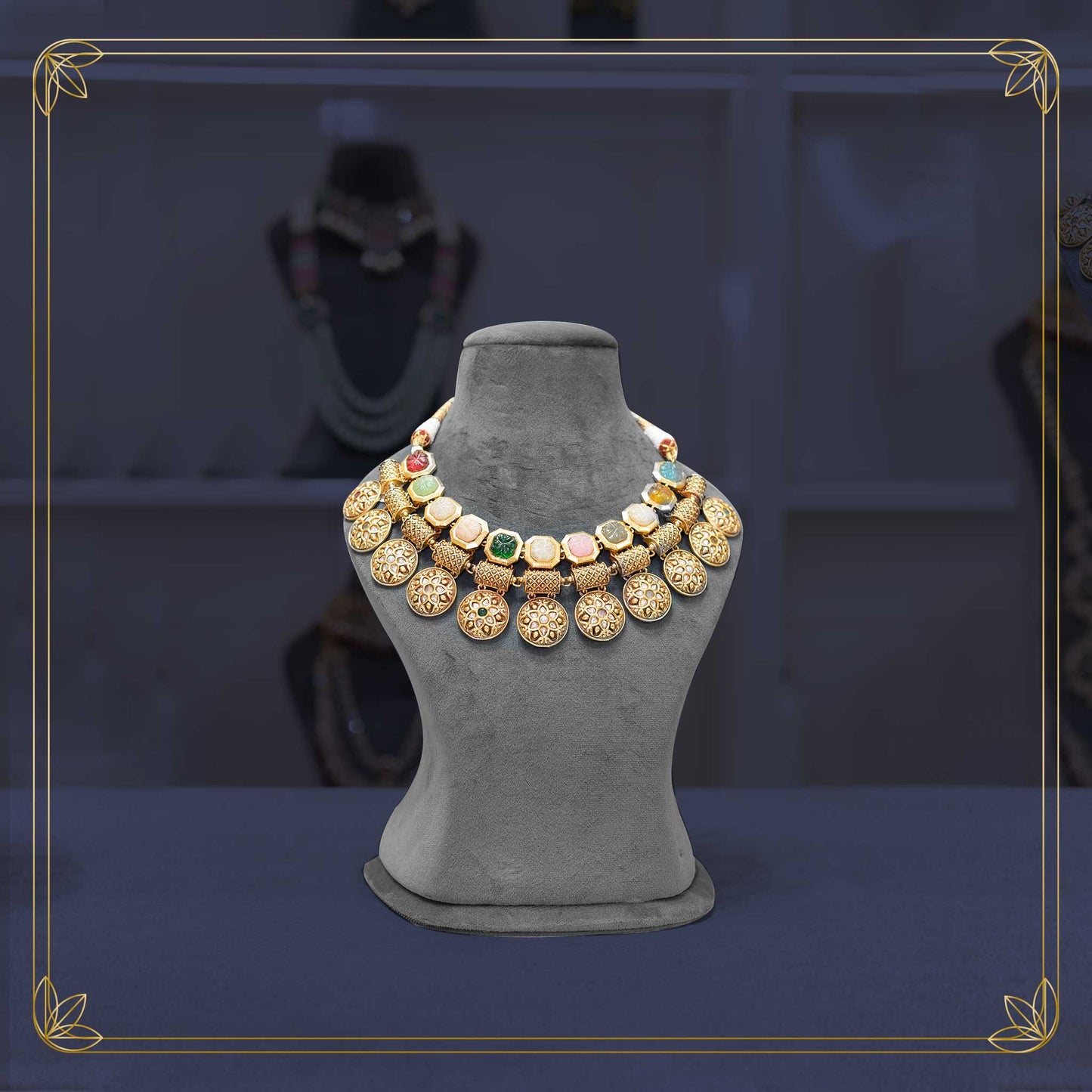 Gilded Navratna Spectrum Necklace