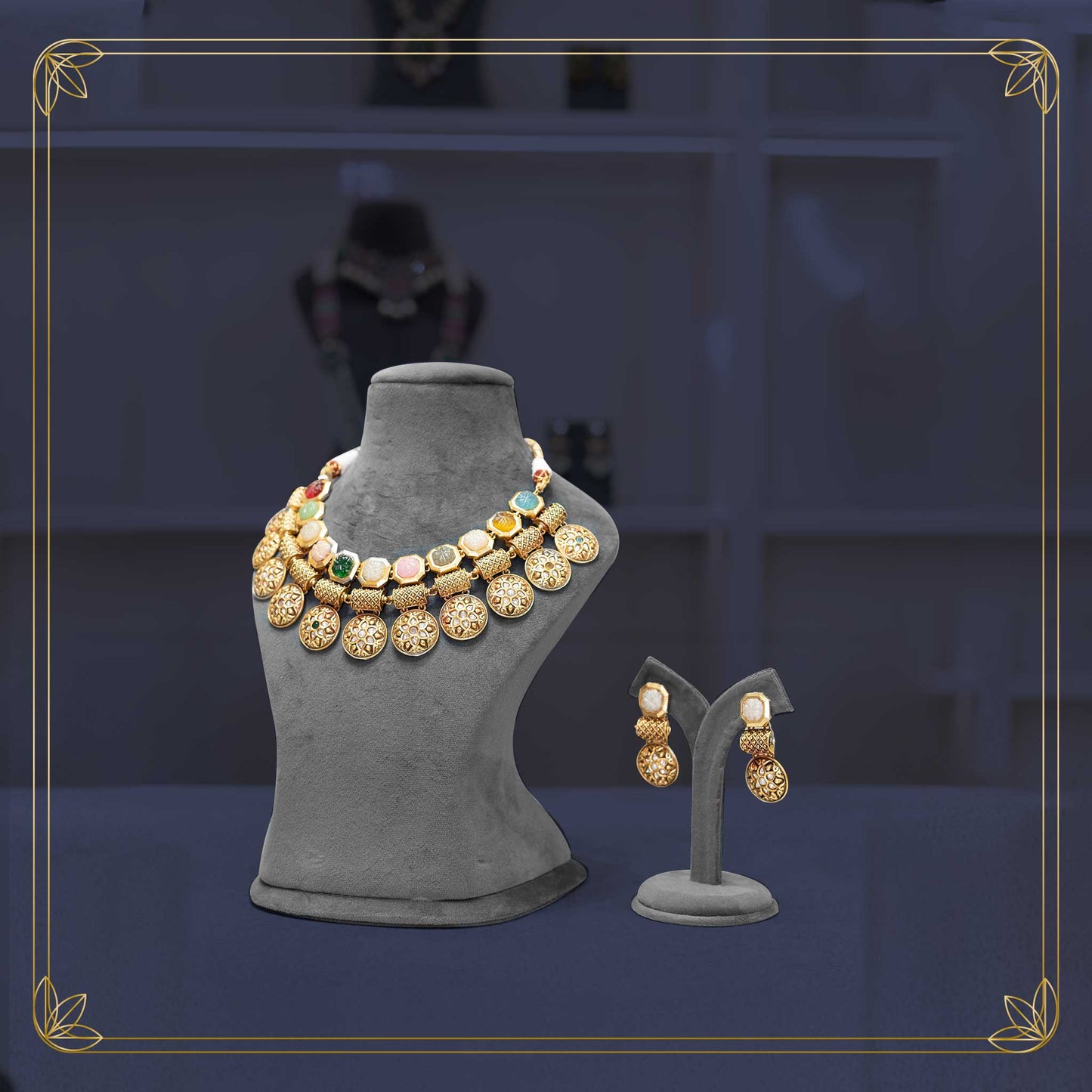 Gilded Navratna Spectrum Necklace