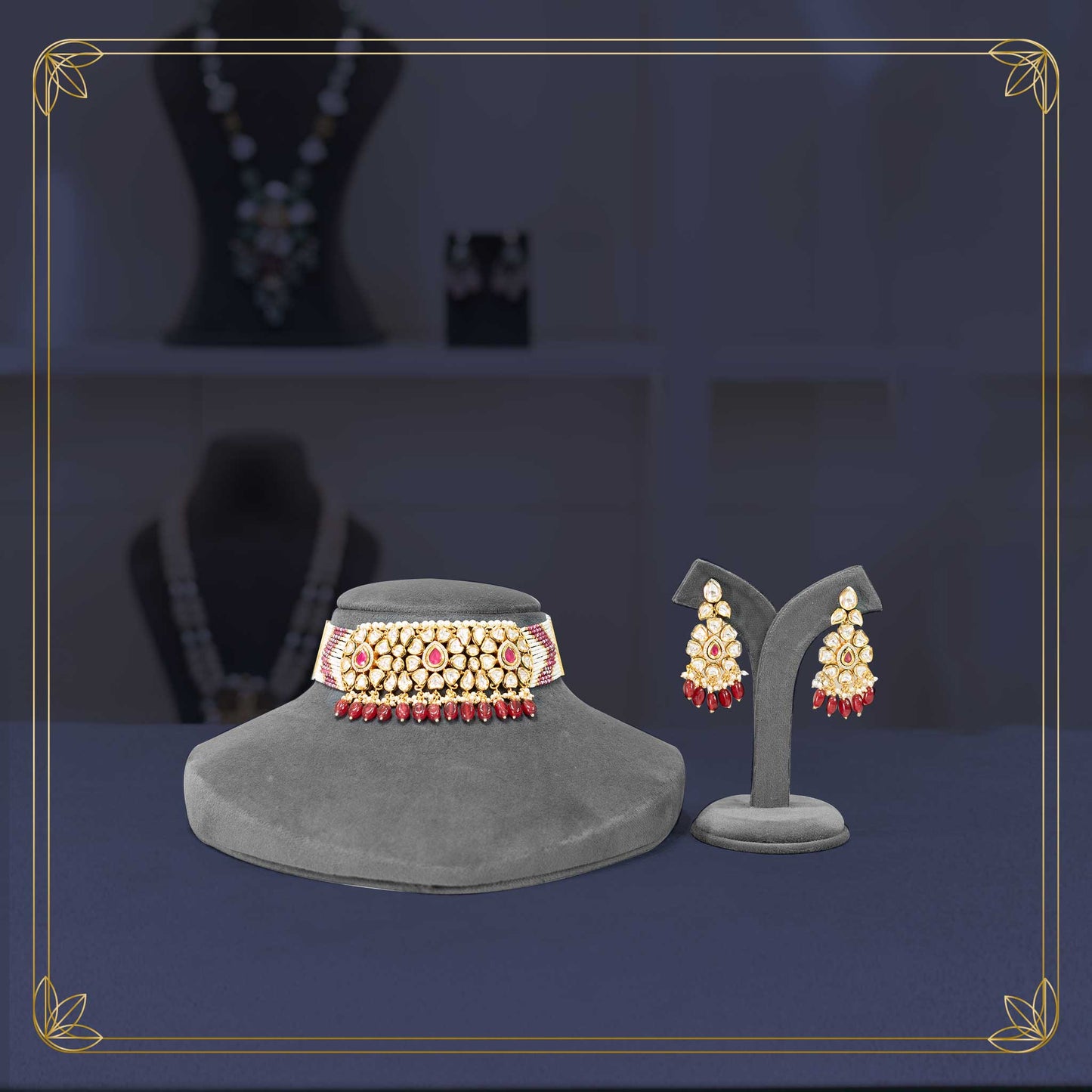 Dazzling Ranglure Ruby Drop Choker Necklace Set