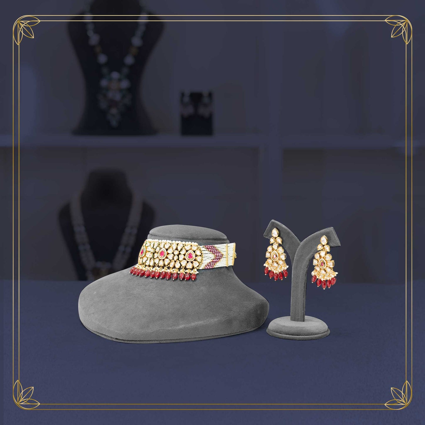 Dazzling Ranglure Ruby Drop Choker Necklace Set