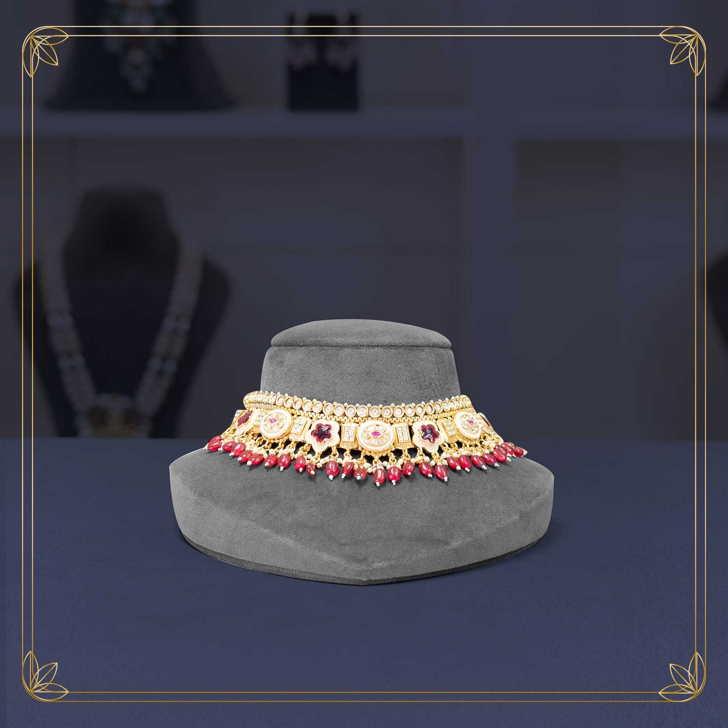 Enchanting Ruby Teardrop Jadavi Jewellery Set