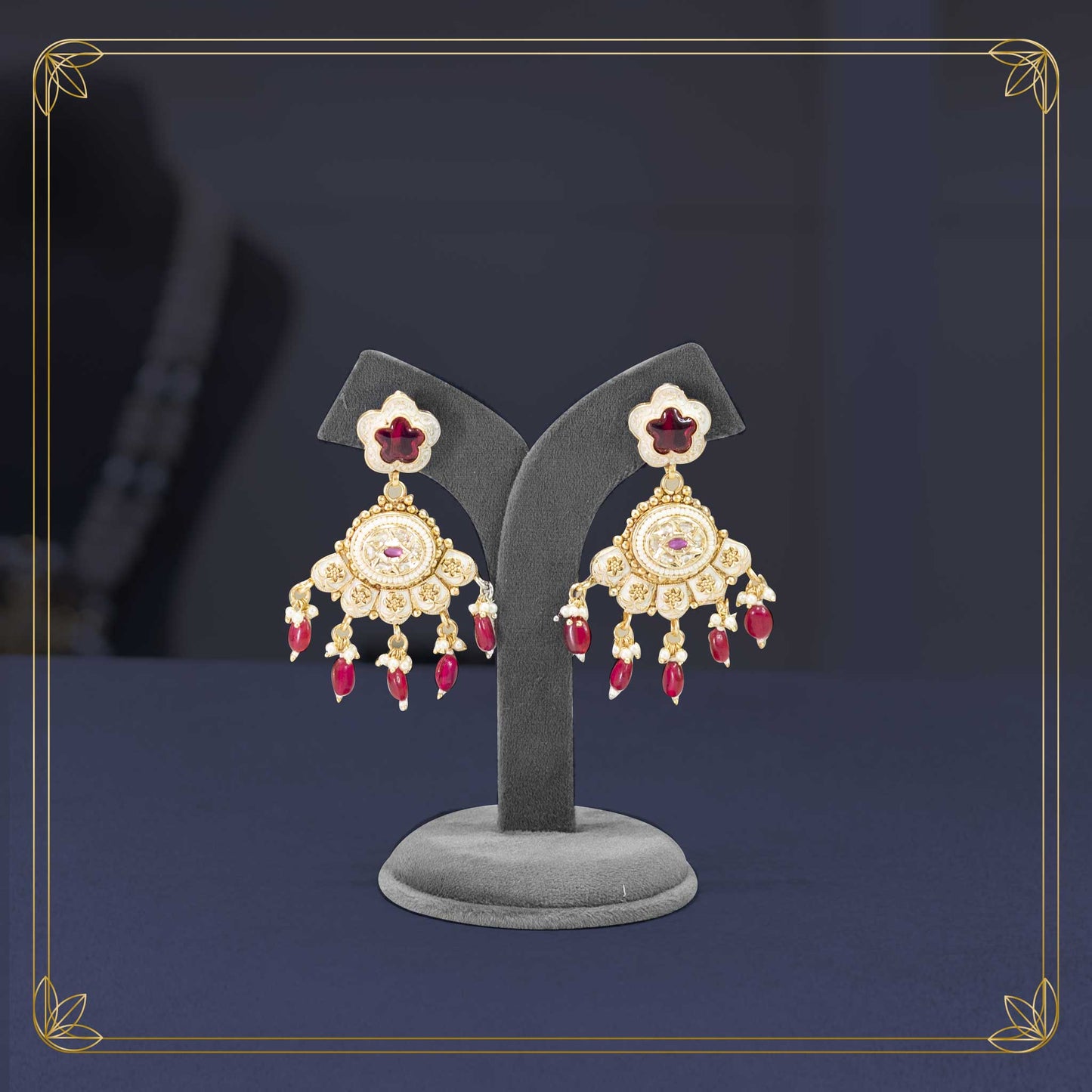 Enchanting Ruby Teardrop Jadavi Jewellery Set