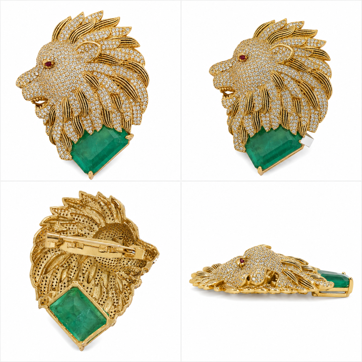 Royal Emerald Lion Brooch (54613)