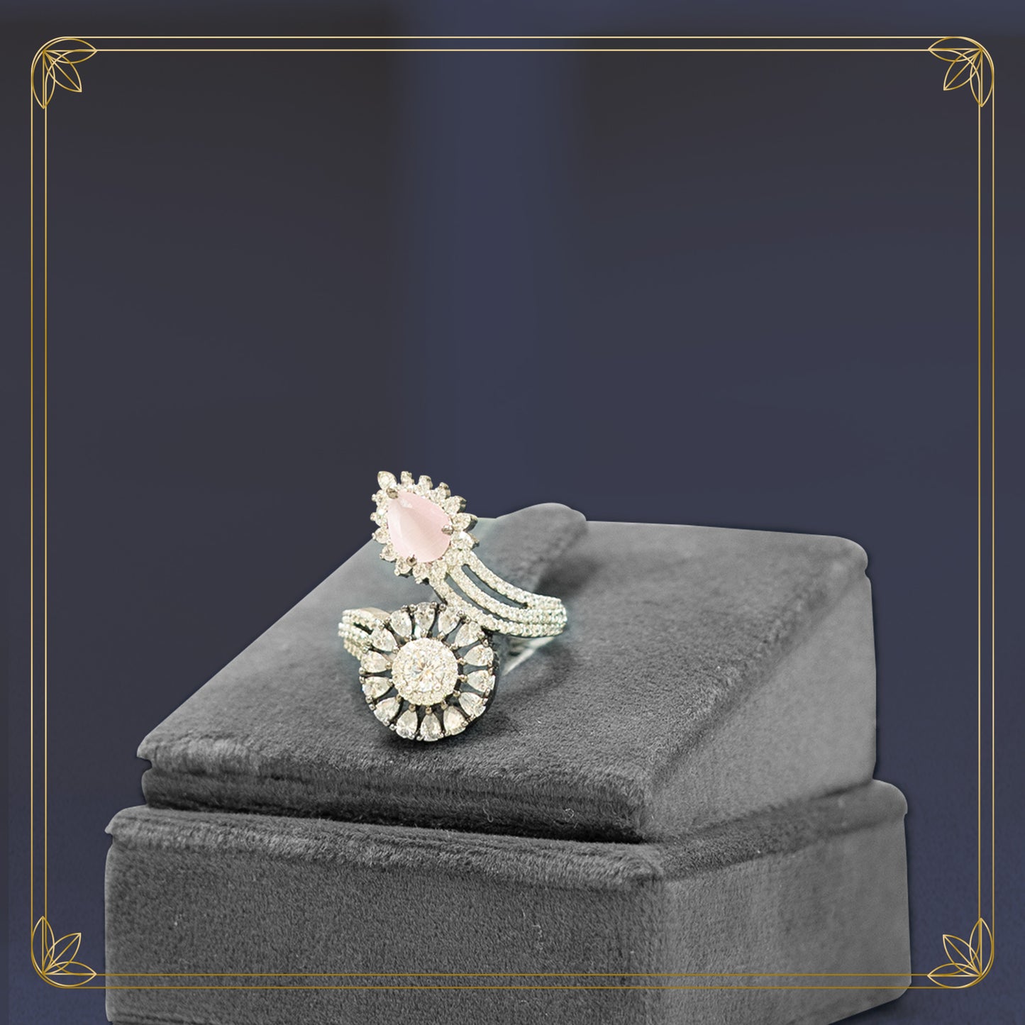 Delicate Blush Halo Ring with Sparkling Accents