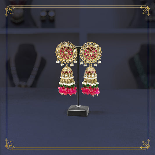 Shahi Gulabi Kundan Jhumkas