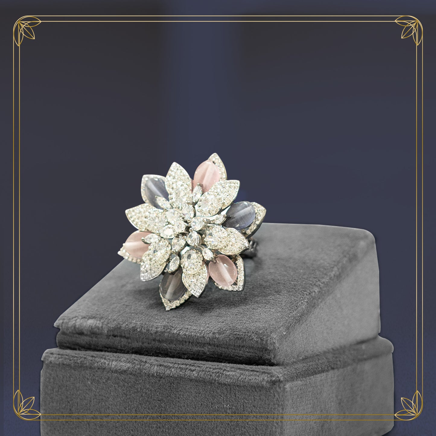 Regal Diamond & Amethyst Floral Ring