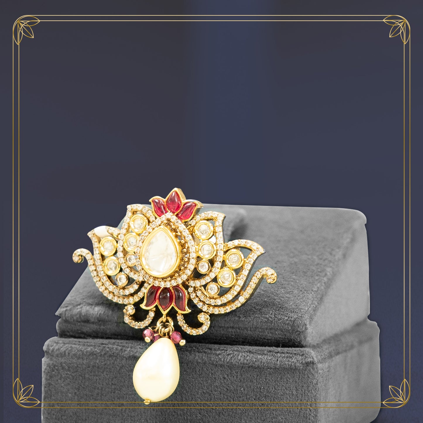 Luxe Floral Uncut Stone Ring with Red Gem