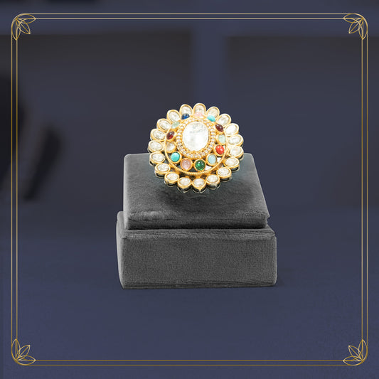 Rajwadi Inspired Ring with Multicolour Stones