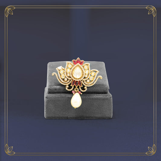 Luxe Floral Uncut Stone Ring with Red Gem