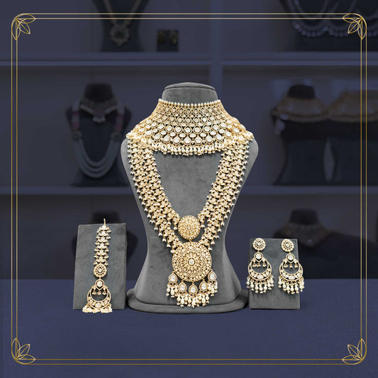 Elegant Kundan Golden Bridal Set with Pearl Accents - Rental