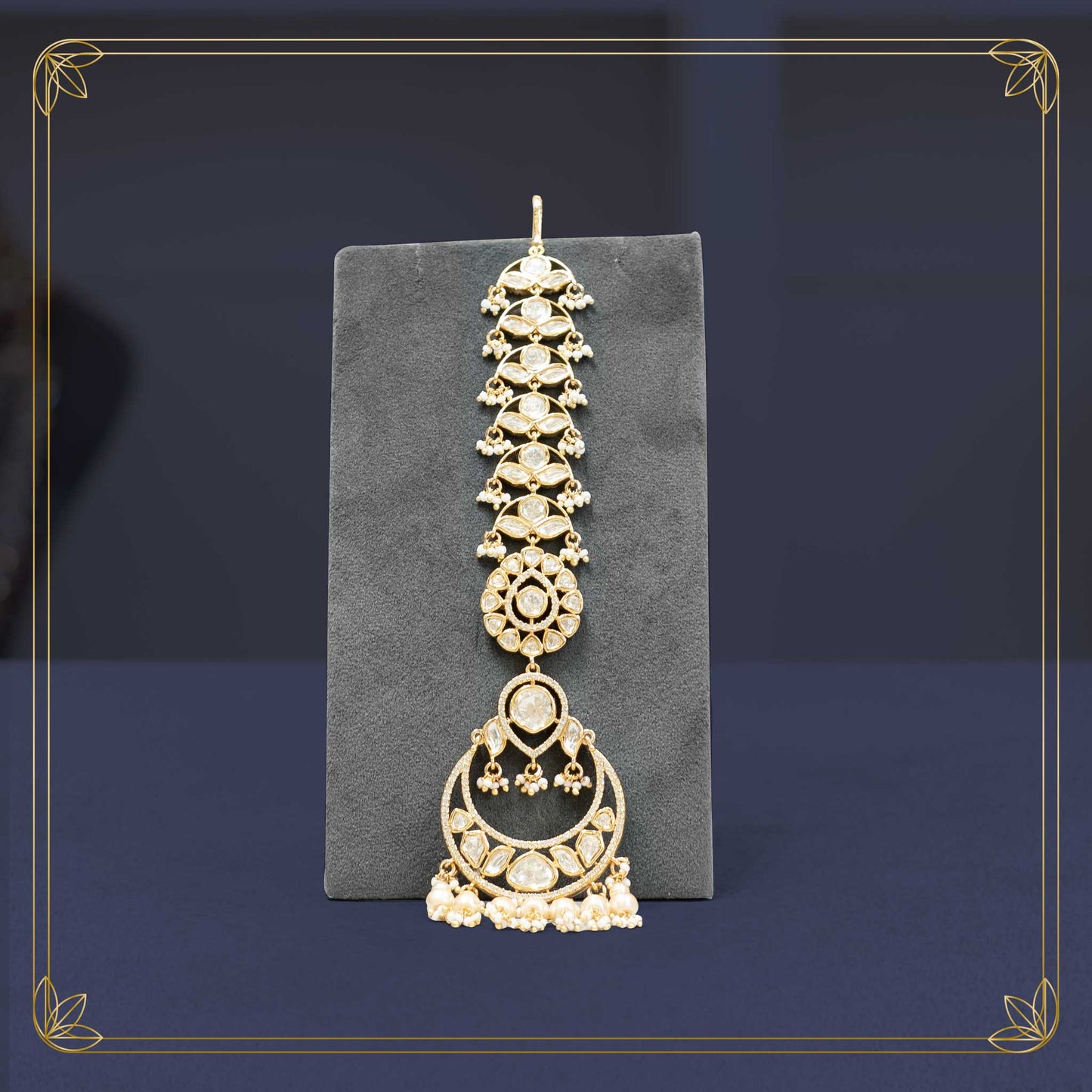 Elegant Kundan Golden Bridal Set with Pearl Accents - Rental