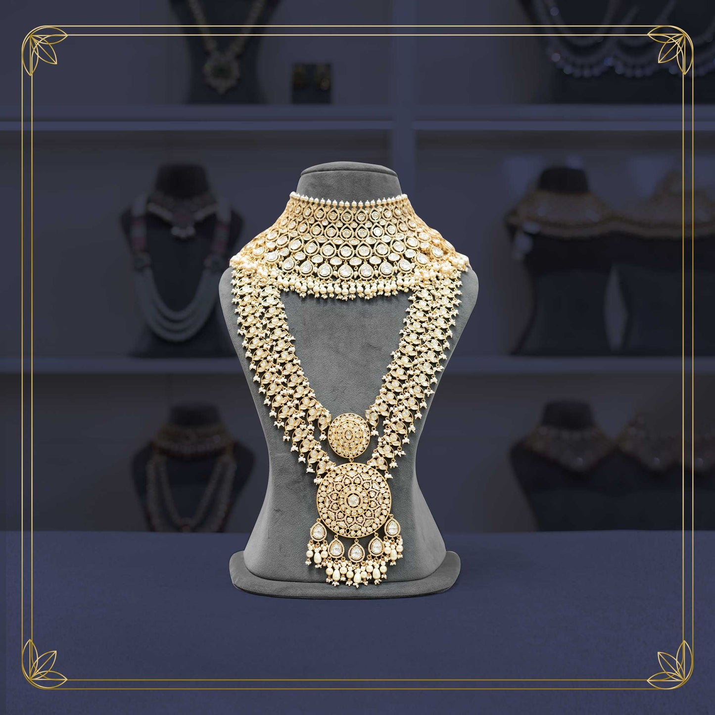 Elegant Kundan Golden Bridal Set with Pearl Accents - Rental