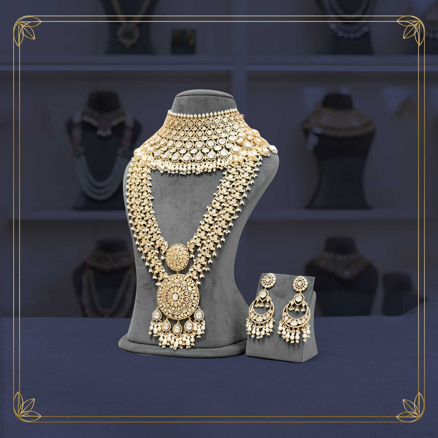 Elegant Kundan Golden Bridal Set with Pearl Accents - Rental