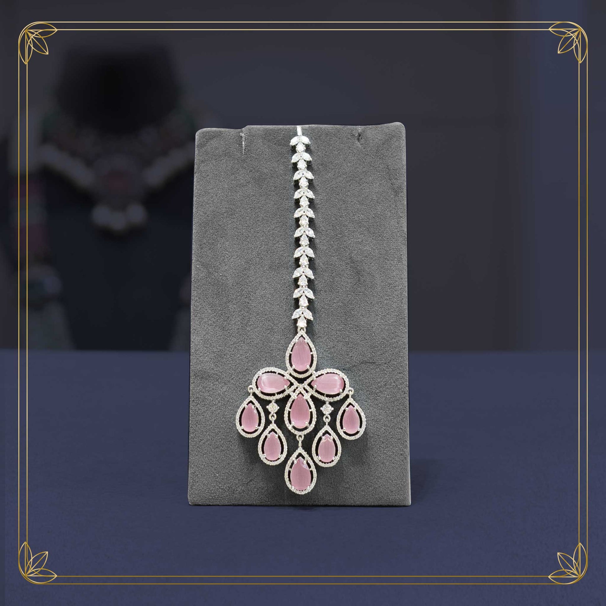 American Diamond Pink Stone Elegant Bridal Set Rental