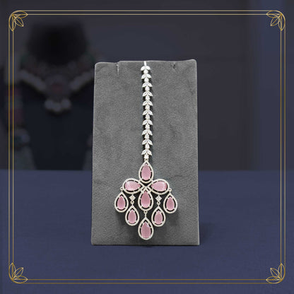 American Diamond & Pink Stone Elegant Bridal Set - Rental
