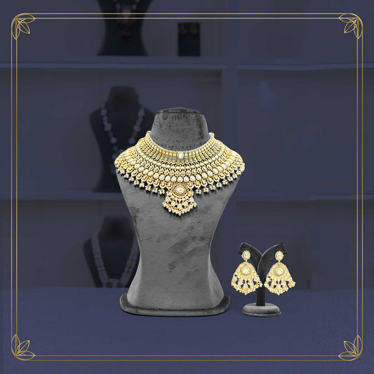 Maharaja Gold Tiered Polki Chokker Bridal Set - Rental