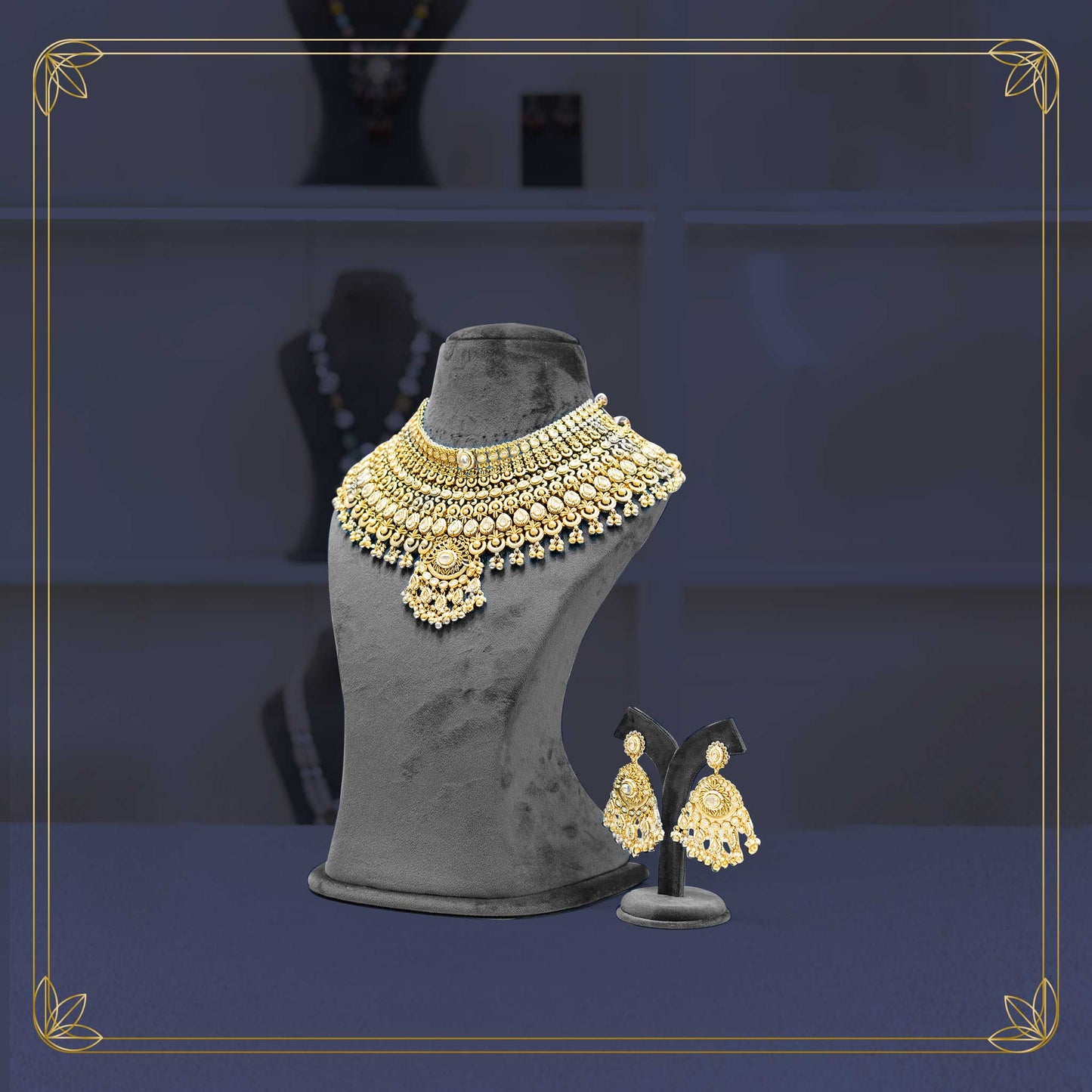 Maharaja Gold Tiered Polki Chokker Bridal Set - Rental