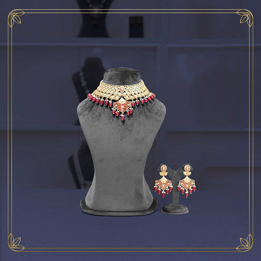 Divine Red Gold Kundan Grandeur Necklace Set