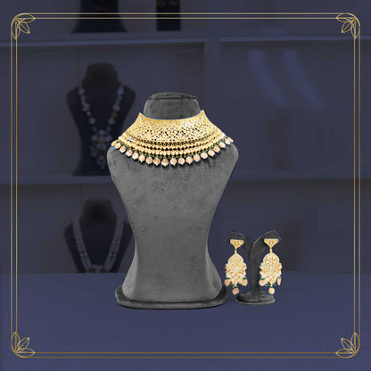 Majestic Gold Peach Jadau Chokker Bridal Set - Rental