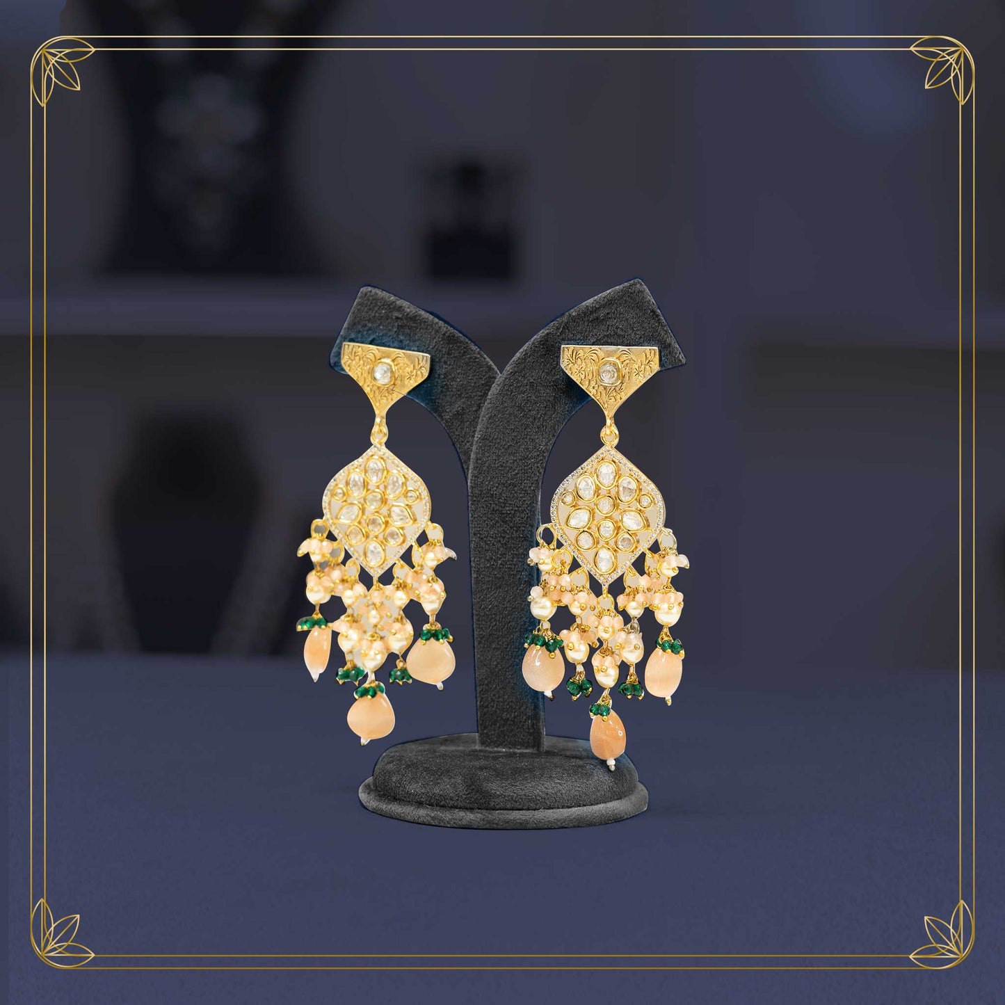 Majestic Gold Peach Jadau Chokker Bridal Set - Rental