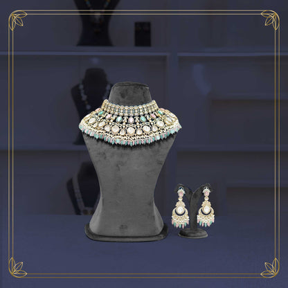 Royal Mint Pink Stone Collar Necklace Bridal Set - Rental