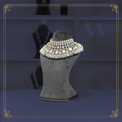 Royal Mint Pink Stone Collar Necklace Bridal Set - Rental