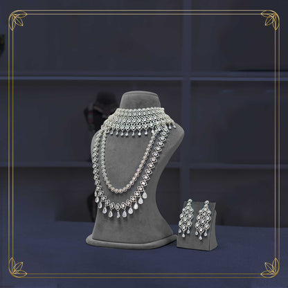 American Diamond Silver Finish Bridal Jewellery Set - Rental