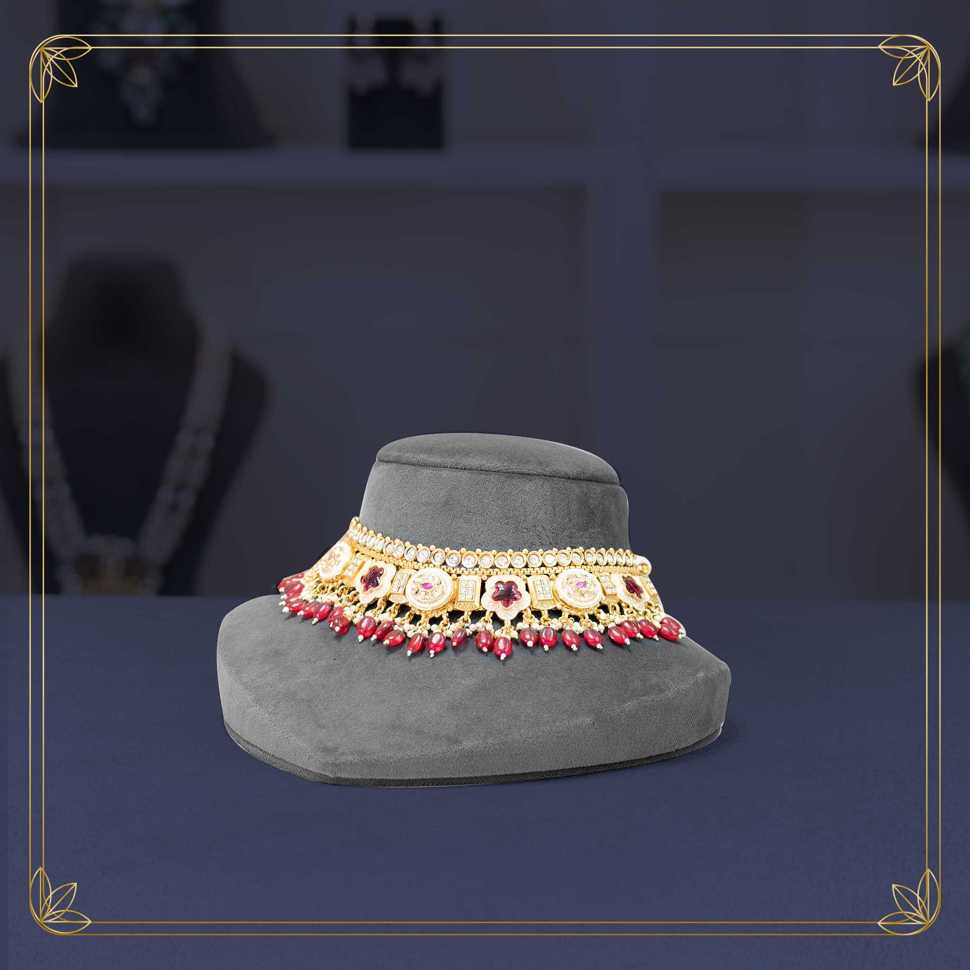 Enchanting Ruby Teardrop Jadavi Jewellery Set - Main Image