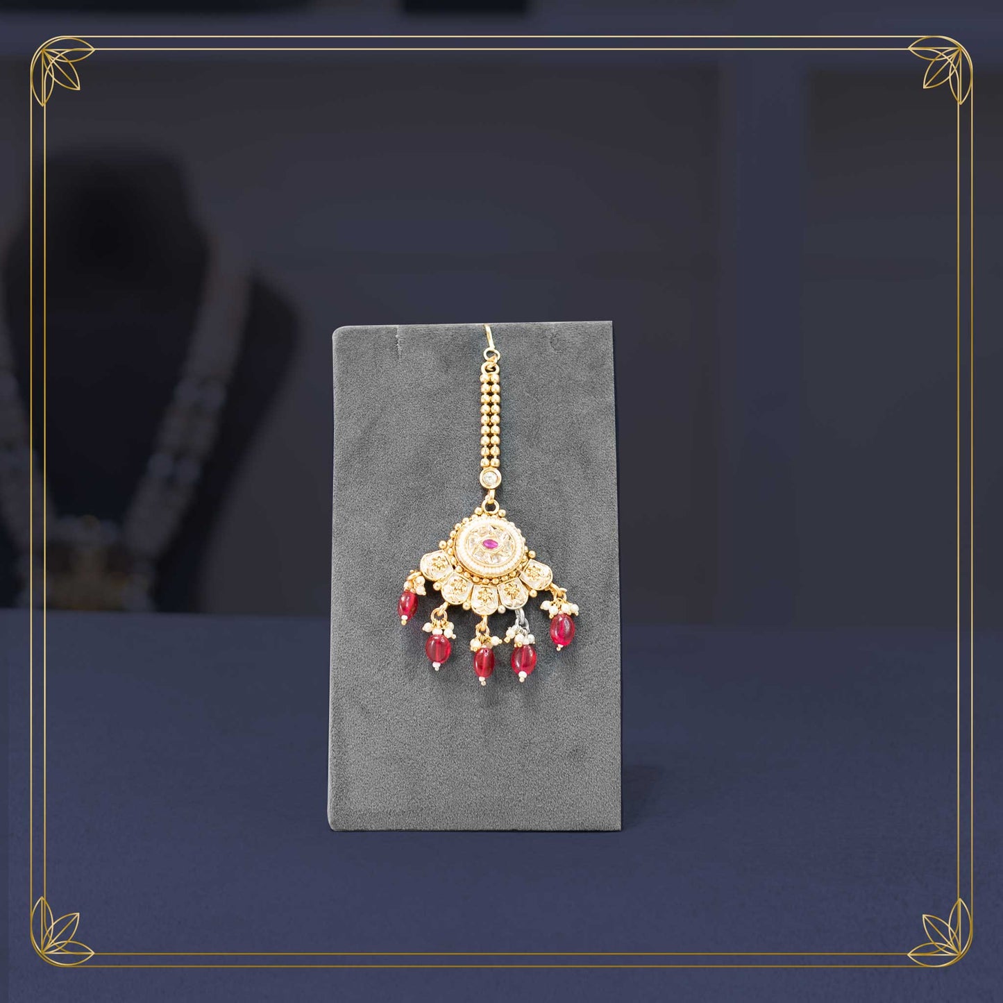 Enchanting Ruby Teardrop Jadavi Jewellery Set