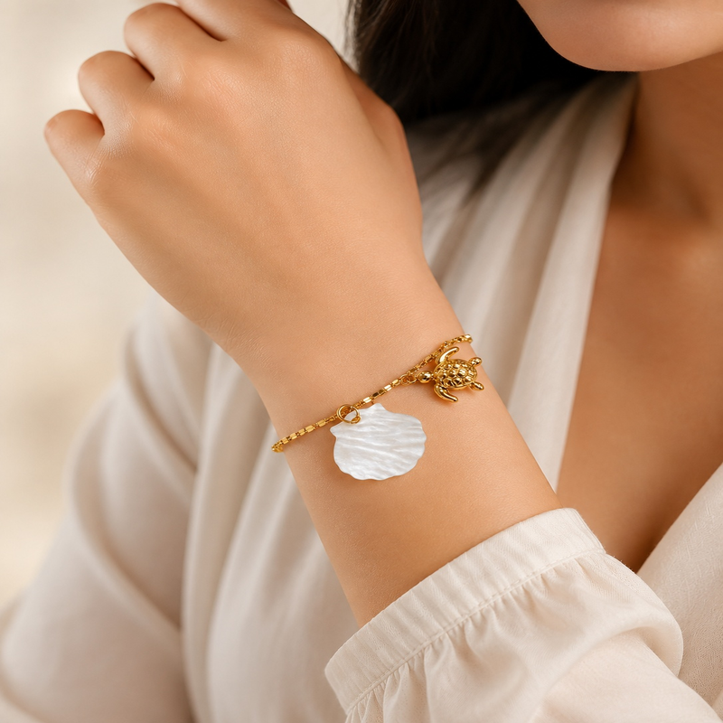Turtle Pearl Charm Bracelet (52221)