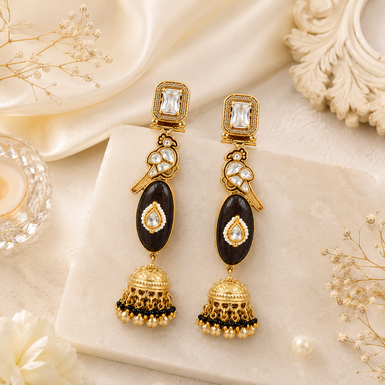 Midnight Pearl Jhumka Earrings (55627)